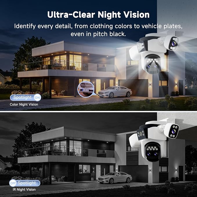 VSTARCAM 4-Lens Security Cameras Wireless Outdoor, 4-in-1 Multi-View 2K 360° PTZ Plug-in WiFi Camera, 10X Hybrid Zoom, AI Motion Tracking, Color Night Vision, IP66, 64GB Card Included
