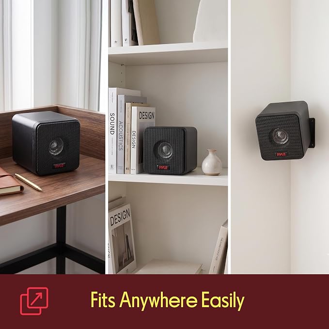 Pyle Home 4” Mini Cube Bookshelf Speakers-Paper Cone Driver, 200 Watt Power, 8 Ohm Impedance, Video Shielding, Home Theater Application and Audio Stereo Surround Sound System - 1 Pair -PCB4BK (Black)