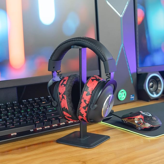 WC Freeze V2 G PRO X – Angled Cooling Gel Earpads Compatible with Logitech G Pro X Series by Wicked Cushions | Angled Pads for Extreme Comfort, New Freeze V2 Cooling Fabric, Extra Thick | Red Camo