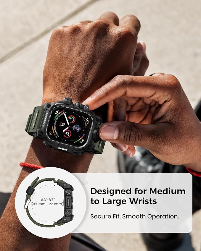 amBand Rugged Case with Band for Apple Watch 44mm, Compatible with iWatch Series SE 3/SE 2nd Generation/SE/6/5/4, Military Grade Shockproof Bumper Cover, Tactical Band for Men, Army Green