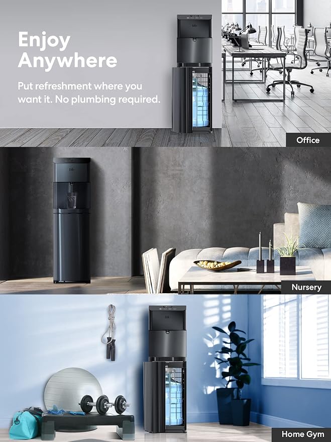 Brio Moderna Bottom Load Water Cooler Dispenser - Tri-Temp, Adjustable Temperature, Self-Cleaning, Touch Dispense, Child Safety Lock, Holds 3 or 5 Gallon Bottles, Digital Display and LED Light