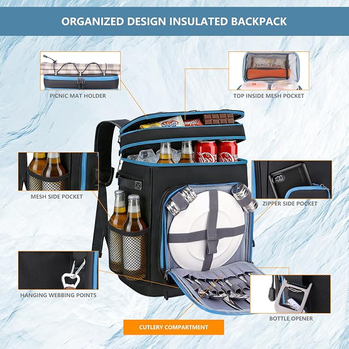 Backpack Cooler,40 Cans Cooler Backpack Insulated Waterproof&Leak Proof,Soft Cooler Bag with 2 Compartments for Men&Women,Picnic Backpack Ice Chest for Camping Hiking Fishing Lunch Beach