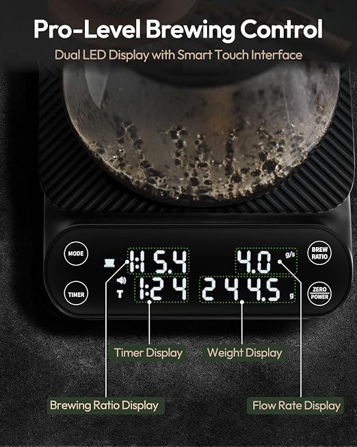 Maestri House S3 Coffee Scale with Timer, 3kg/0.1g Rechargeable Pour Over Coffee Scale, 3 Brew Modes, Adjustable Brew Ratios & Flow Rate Display, Scale for Pour Over, Espresso & French Press-Black