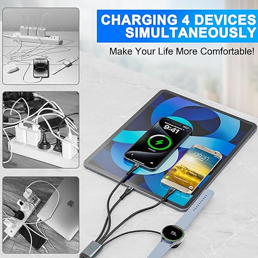 Multi Charging Cable for Samsung & Apple Devices - 100W Retractable USB-C to Lightning Fast Charger, Compatible with iPhone, iPad, Galaxy Watch 7/6