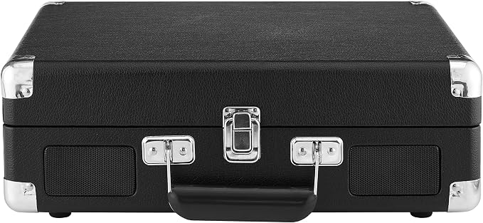 Crosley CR8005F-BK Cruiser Plus Vintage 3-Speed Bluetooth in/Out Suitcase Vinyl Record Player Turntable, Black/Red
