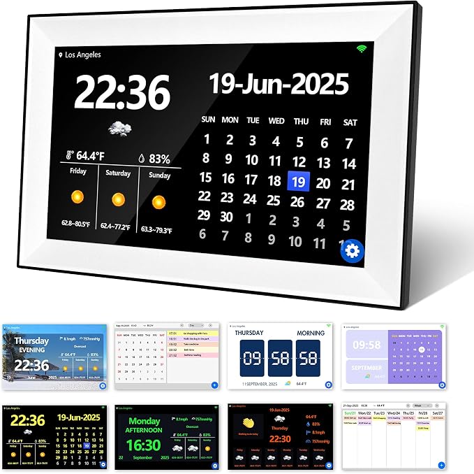 WiFi 10.1 Inch Digital Alarm Clock for Seniors, Large Display with Day/Date Smart Touchscreen Electronic Calendar 64 Alarms 64 Reminders Dementia Alarm Clock for Elderly（White）