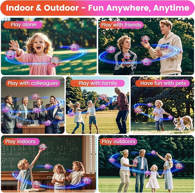 Flying Orb Ball Toy, 2026 Upgrade Hand Controlled Hover Ball with LED Lights, 360° Rotating Boomerang Globe, Cool Mini Drone, Ideal Birthday&Christmas Gift for Boys Girls-Red & Purple