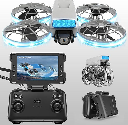 HD Camera Drone with Foldable Remote Controller Featuring Built-in Display and Detachable Lanyard, Portable Foldable Body Weighing Under 250g, Propeller Guards, RC Quadcopter with 360-Degree Flip, One-Key Takeoff/Landing, Ideal Gift for Beginners and A...
