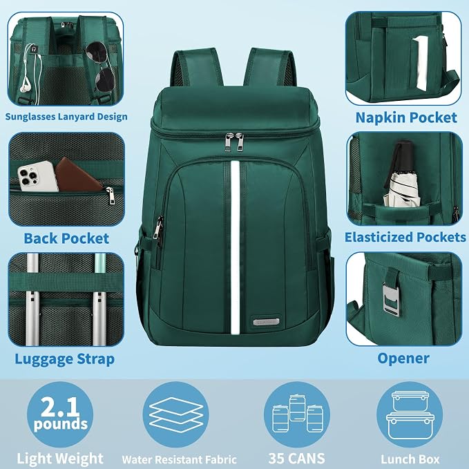 Cooler Backpack for Women Men,Insulated Backpack Cooler Leakproof Double Deck Work Lunchboxes Cooler Bag,Hot and Cold Thermal Backpack with Reflective Stripes