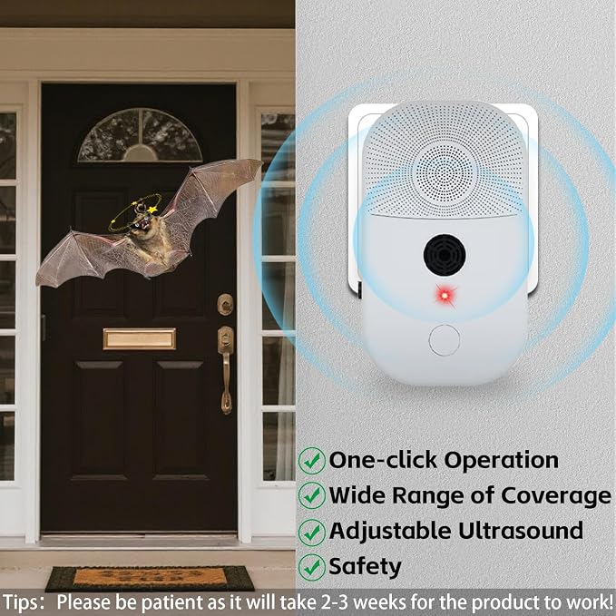Ultrasonic Bat Repellent Deterrent Devices for Attic, 4Pack Bat Repellent for Indoor Use, Plug in Bat Deterrent System Bats Keep Away for Home Attic, Friendly to Human & Pets