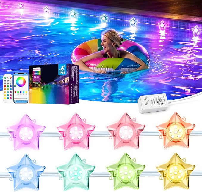 RGBIC Pool Lights 50FT – Plug-in Submersible LED Lights for Inground & Above Ground Pools, 16M Colors, Music Sync, App & Remote Control, IP68 Waterproof for Pool Party – Brighter Than Solar