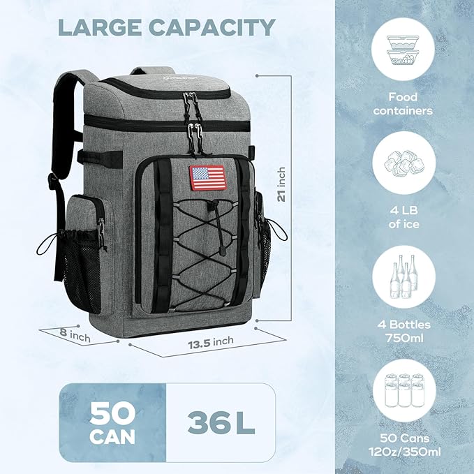 Maelstrom Backpack Cooler,Soft Lightweight Leakproof Cooler Backpack,Men Women 35/50 Can Insulated Cooler Bag,Keeps Hot/Cold for Up to 16 Hours,Perfect for Camping, Beach