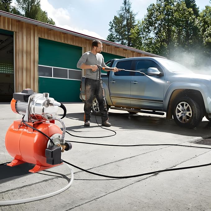 3/4 HP Shallow Well Pump,850 GPH Flow Rate,115V Pressure Switch with Stainless Steel Tank for Lawn,Car Washing, Home Irrigation,Veggie Garden & Landscaping Watering,Winter-Proof Design