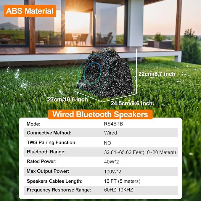 STUDIOFINIX 4 Inches Bluetooth Rock Speakers Outdoor Waterproof, 200W Powerful Bass & All Weather, for Backyard Garden Pool Deck BBQ Porch (Pair)