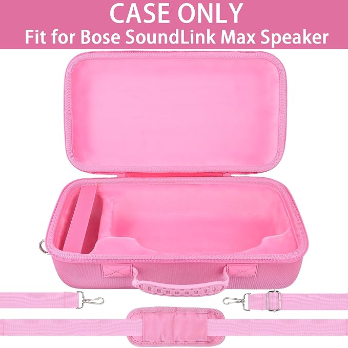 for Bose SoundLink Max Portable Speaker Hard Protective Case, Portable Travel Case Replacement with Shoulder Strap and Handle (Pink Case) - co2CREA