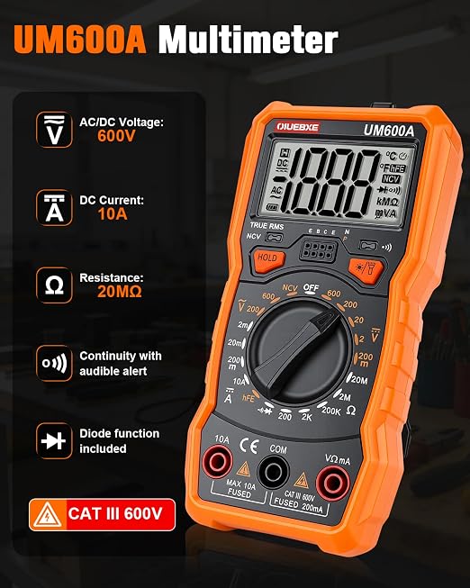 ETK3 3-in-1 Electrical Test Kit with Digital Multimeter, Non-Contact Voltage Tester & Outlet Tester, True RMS Multimeter with Silicone Test Leads for Electricians HVAC Home DIY