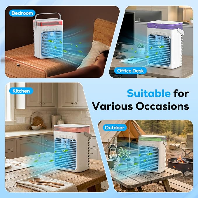 Portable Air Conditioner, 3-in-1 Evaporative Air Cooler with 3 Speeds & 2 Mist Modes, 1000ml Personal Mini AC Unit, USB Powered Small Cooler with RGB Light & Timer for Bedroom Office Desk Car
