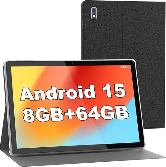 BYYBUO Android 15 Tablet,10.1 inch Tablet with Case,8GB RAM 64GB ROM Quad-Core Processor 5000mAh Battery, 1280x800 IPS FHD Touchscreen 5MP+8MP Camera, Bluetooth,WiFi,Metal Body, SMARTPAD A10_L