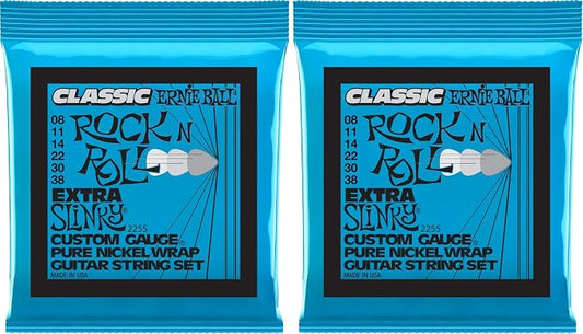 Ernie Ball Extra Slinky Classic Pure Nickel Electric Guitar Strings, 8-38 Gauge (P02255) (Pack of 2)