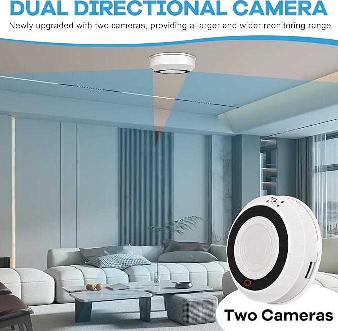 1080P HD Indoor Security Camera, Dual Lens 2×120° Wide Angle, 5GHz WiFi Camera, 8-Hour Battery, Motion Detection, Ceiling Wall Mount Design
