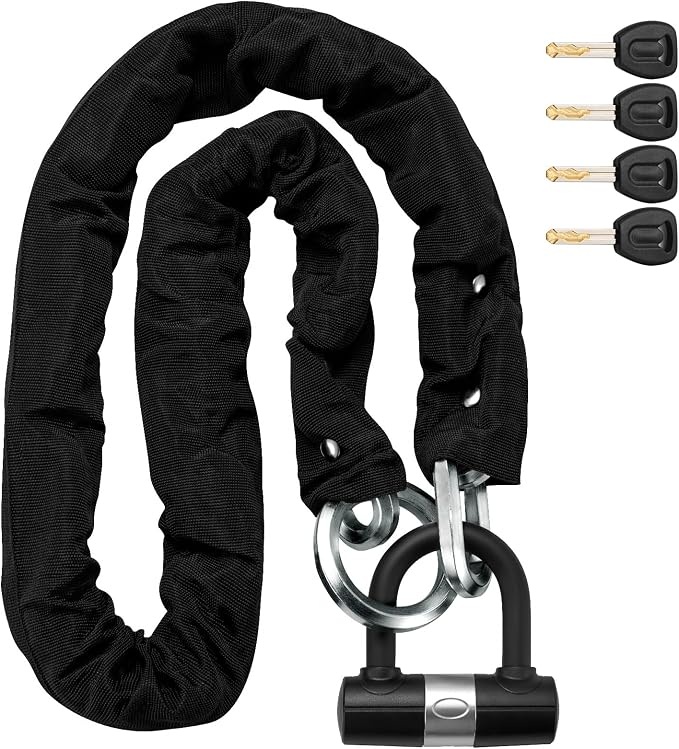 Heavy Duty Motorcycle Chain Lock, 12mm Hardened Steel Anti Theft Bike Lock Chain with U Lock & 4 Keys, 3.9FT Cut Resistant Security Lock for Motorcycle, E-Bike, Scooter, Bicycle, Gate - Silver