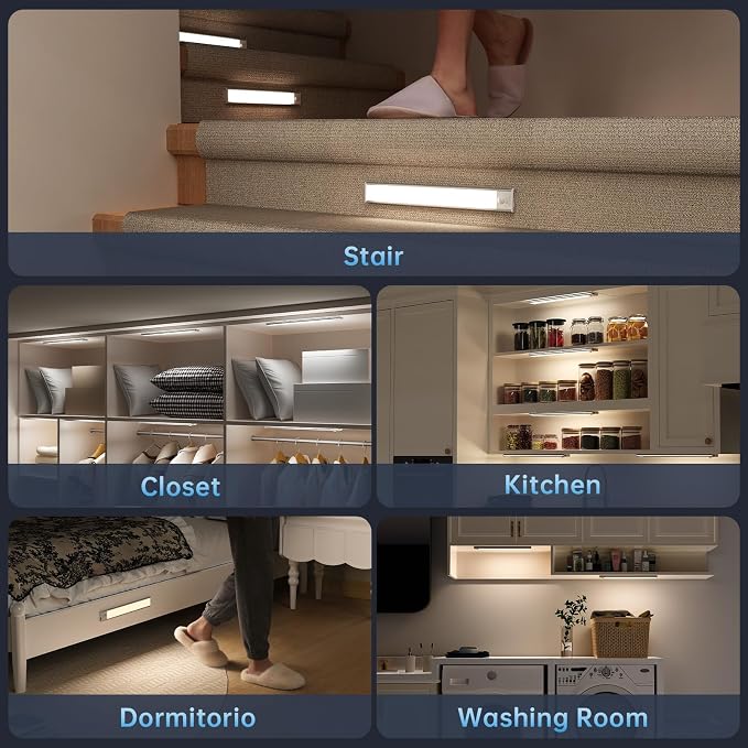 Under Cabinet Lighting,5 Pack Rechargeable Motion Sensor Light Indoor,3 Colors Dimmable,Magnetic Closet Lights Battery Operated,Under Counter Lights for Kitchen,Wardrobe, Hallway, Home