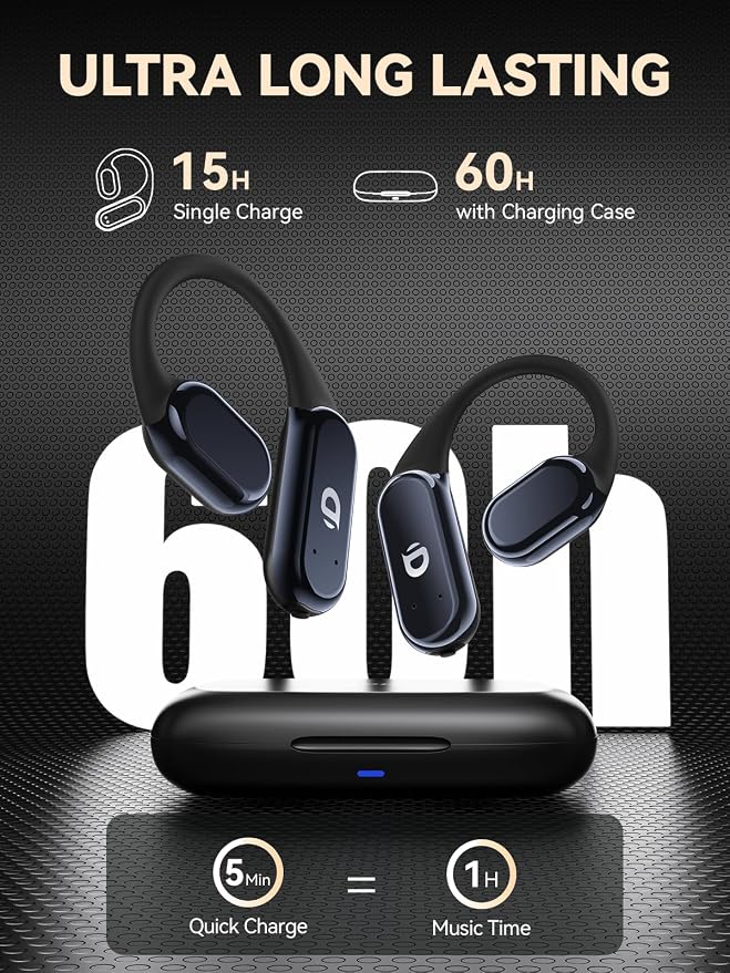 DEMICEA True Wireless Bone Conduction Earphones, OWS Open Ear Headphones with Earhooks, Bluetooth 5.3, Up to 60H Playtime with Case, IP68, AAC/SBC, for Cycling Yoga Workouts