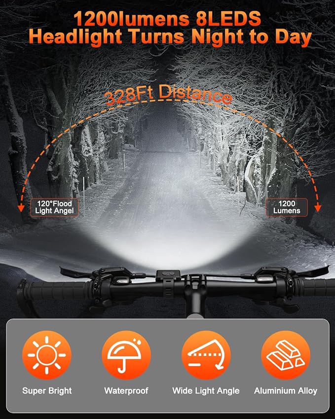ONVIAN Bike Light Kit with Anti-Theft Alarm, USB Rechargeable Super Bright Bike Headlight and Taillight for Night Cycling,5+4 Modes Bicycle Turn Signals for Ebike,IPX6/IP64 Waterproof