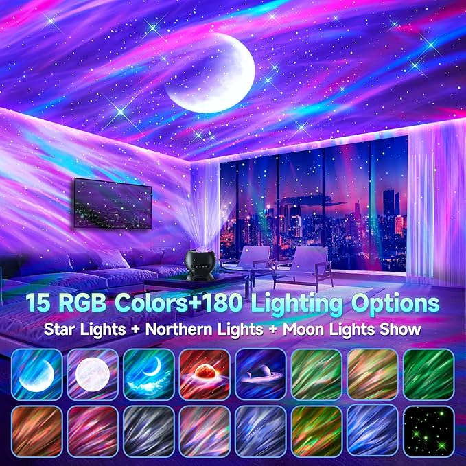Sound Machine White Noise Machine for Sleeping, 15 Soothing Sounds & Bluetooth Speaker Aurora Light Projector, 15Colors White Noise Sound Machine Sensory Lights for Autism & Fidgets for Adult & Teen