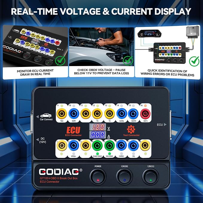 GODIAG GT100+ OBD2 Breakout Box, 16-Pin Automotive ECU Connector Scan Tool for Bench Testing and CAN Bus/K-LINE Signal Testing