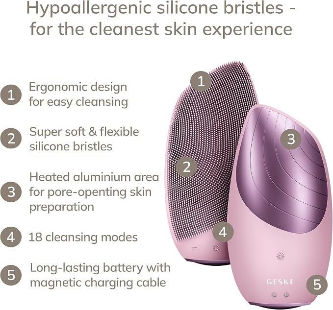 GESKE SmartAppGuided Sonic Thermo Facial Brush | 6 in 1 | Skin Cleansing | Cleansing Brush with Thermal Function | Electric Facial Massager