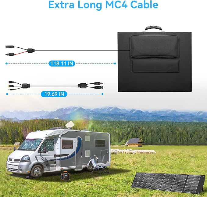 Ecosonique 300W Portable Foldable Solar Panel 40V MC4 for Power Stations | Lightweight Solar Suitcase with Kickstands, Multi-Output for Solar Generators, RVs, Camping, and Outdoor Use