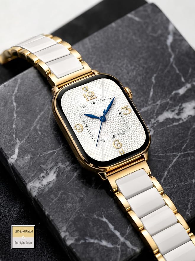 V.R.HOPE Apple Watch Band for Women 38mm 40mm 41mm 42mm Fashion Gold Stainless Steel Metal Strap with Resin Inlay, Fashion Bracelet Compatible with iWatch Series11/10/9/8/7/6/5/4/3/2/1/SE （Starlight+Gold)