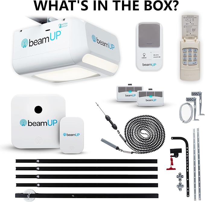 beamUP The Volta - BU850 - Two Car Garage Door Opener with Battery Backup, Smart Home Garage Opener - Alexa Enabled, Garage Security Sensors Included, No Subscription Fees - White