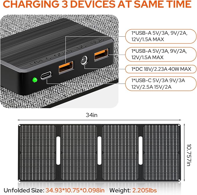 Portable Power Station with Foldable 40W Solar Panel, 100W Solar Powered Generator with Panels, AC Outlet Camping Solar Power Bank 146Wh DC Battery Pack for Smart Device RV Outdoor Power Outage