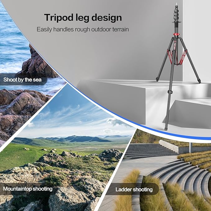 FreeSea Light Stand Photography - 1.4in(36mm) Oversized Tubes Heavy Duty Stand, Aluminum Alloy Construction, 106in Tall Tripod with Flip-Lock & Gas Spring, Holds Softboxes/Ring Lights up to 5KG