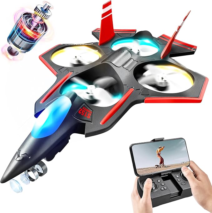 BEZGAR Brushless RC Plane with Camera | 2.4GHZ Remote Control Airplane, 6-axis Gyro Stunt Plane for Kids, RC Helicopter, 360°Flip Jet Fighter for Beginners with LED Navigation Lights