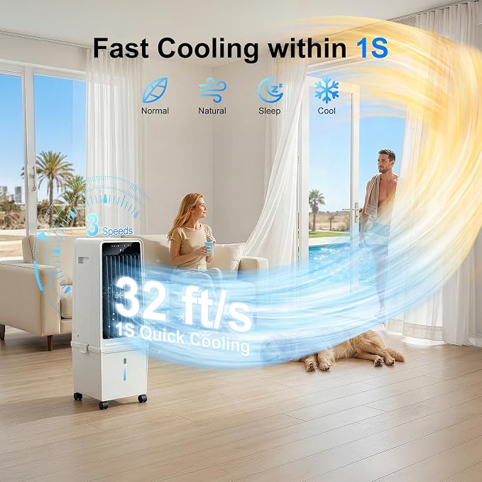 Uthfy 1800CFM Swamp Cooler Air Conditioner, Evaporative Air Cooler with 4.2 Gal Detachable Water Tank, 4 Ice Packs, 120°Oscillation, 12H Timer, 3 IN 1 Portable Cooling Fan for Indoor, Bedroom, Office