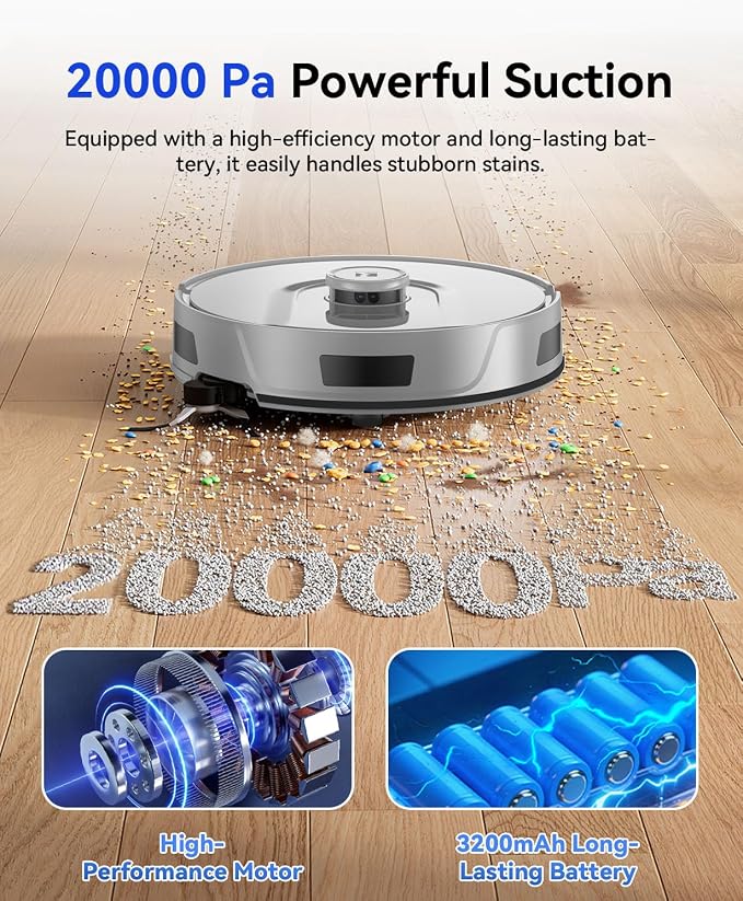 Robot Vacuum 20,000 Pa Robot Vacuum and Mop,90 Day Self Emptying Vacuum Robot,Lidar Navigation,5G/2.4GWiFi APP Aspirateur Robot,Self-Charging Robot Vacuums for Pet,Floor,Carpet Gray R11