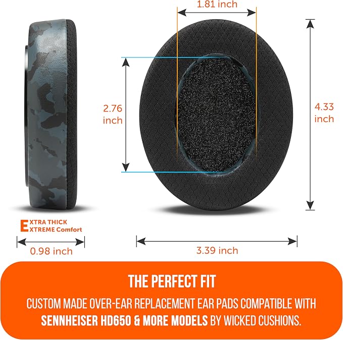 WC Freeze HD6XX - Cooling Gel Earpads for Sennheiser HD6XX, HD58X, HD600, HD650, HD660S, HD660S2, HD580, HD565 & More, Made by Wicked Cushions | Extra Comfortable and Cool | Black Camo