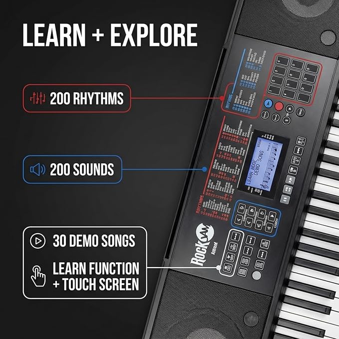 RockJam RJ761 61 Key Keyboard Piano with Keyboard Bench, Digital Piano Stool, Sustain Pedal, Headphones & Lessons