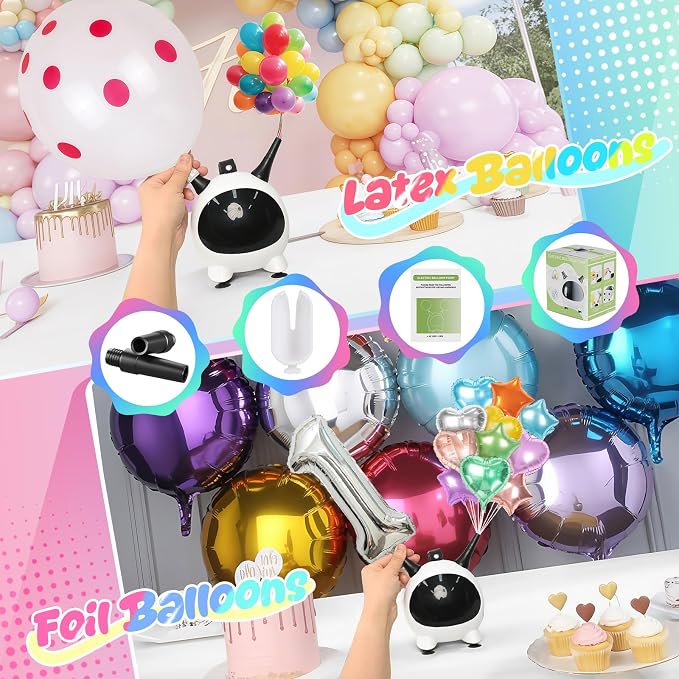 Electric Balloon Pump and 32PCS Blue and Purple Square Foil Balloon with Star Foil Balloon, 600W Dual Nozzle Air Pump & Metallic Purple Light Blue Tunnel Arch Kit for Winter Snow Birthdays