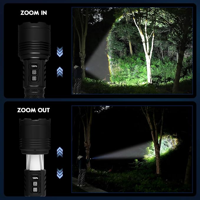 Flashlight Rechargeable, Real 3700 High Lumens, Warm Ambient Light for Camping(6 Modes), Aluminum Alloy Body, Super Bright, Up to 12 Hours, 10000mAh Tactical Flashlight, IPX5 Waterproof