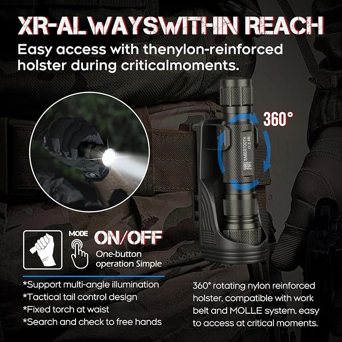 Tactical Flashlights High Lumens,Police Flashlight with Holster for Duty Belt,1800LM Rechargeable LED Flashlight for Law Enforcement,Camping,Hunting,Home,Security, Hiking,Walking at Night & Emergency