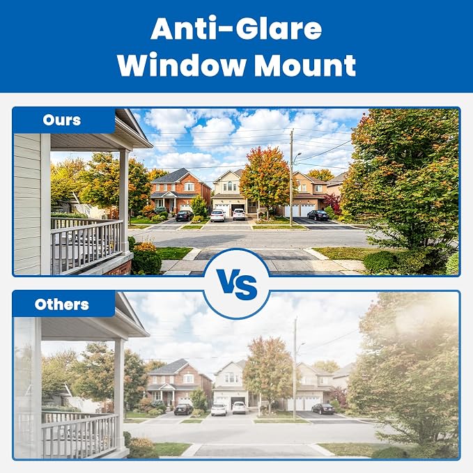 2K Indoor Window Camera with Adjustable Mount, No Drill Window Security Camera, Anti-Glare Glass Design, Night Vision, Local Storage, Easy Install Camera for Indoor Monitoring Outdoor (2 pack)