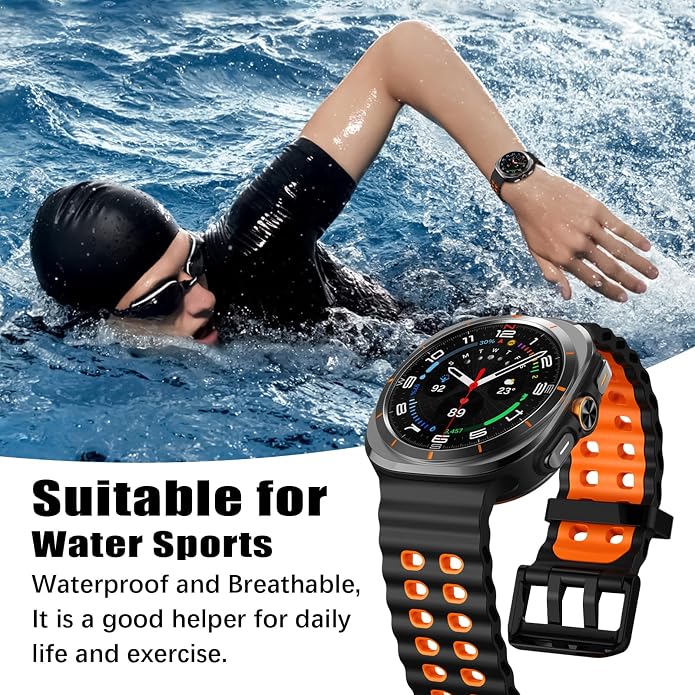 Sport Silicone Bands Compatible for Samsung Galaxy Watch Ultra 47mm (2025/2024), Breathable Wristband Waterproof Replacement Soft Silicone Strap for Men Women