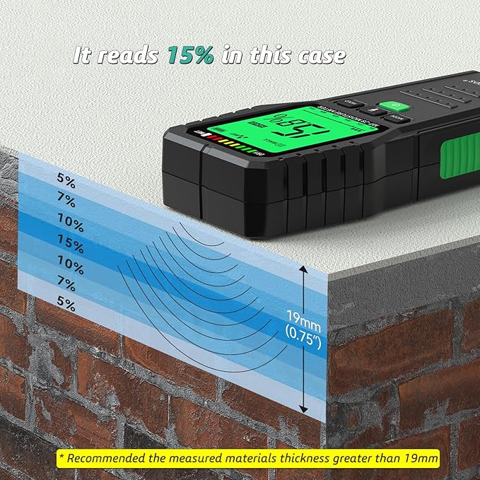 Pinless Moisture Meter for Wood Concrete Digital Wall Moisture Detector | Non Destructive,Moisture Tester, Audible Alarm & HOLD Function, Ideal for Firewood, Lumber, Home Inspections