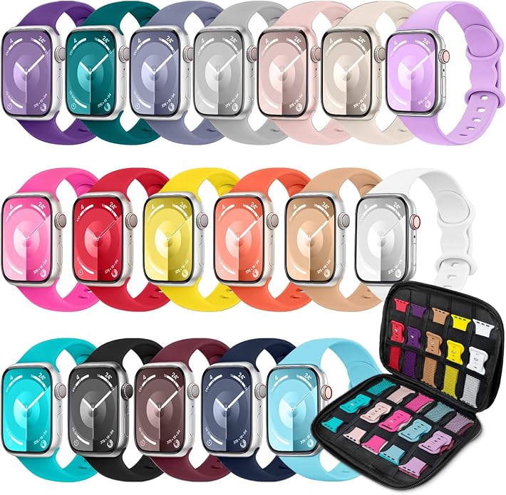 18 Pack Sport Band Compatible with Apple Watch Bands 40mm 41mm 38mm 46mm 45mm 44mm 42mm 49mm for Women Men, Silicone Band with Organizer for iWatch Ultra Series 11 10 9 8 7 6 5 4 3 2 SE/SE 3nd