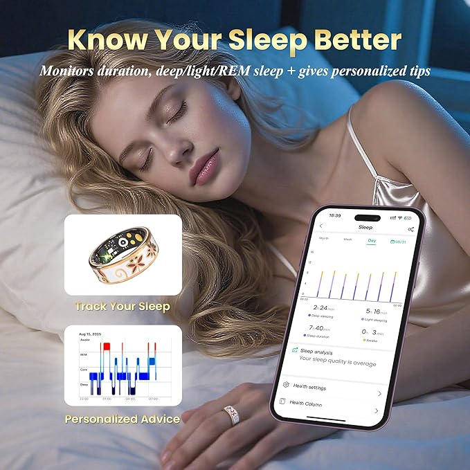Enamel Craft Smart Ring for Women & Men - No Subscription Fee Fitness Tracker with Sleep Tracking, Heart Rate, SpO2 - IP68 Waterproof for iPhone Android - Activity Tracker, Remote Camera (9)