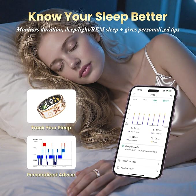 Enamel Craft Smart Ring for Women & Men - No Subscription Fee Fitness Tracker with Sleep Tracking, Heart Rate, SpO2 - IP68 Waterproof for iPhone Android - Activity Tracker, Remote Camera (8)